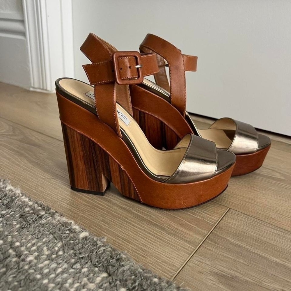 Jimmy‎ Choo Vintage Tan and Brown Platform Sandals